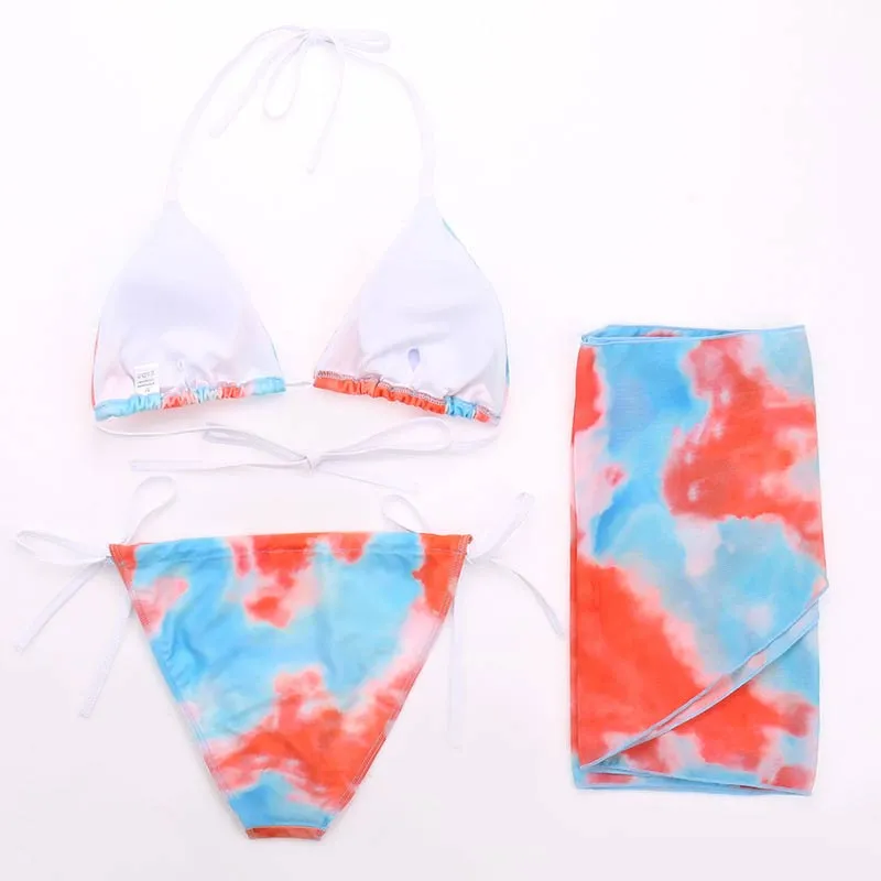 Tie Dye Print Three Piece Swimsuit Set