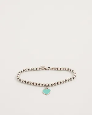 Tiffany & Co. Sterling Silver Return to Tiffany Blue Heart Tag Bead Bracelet