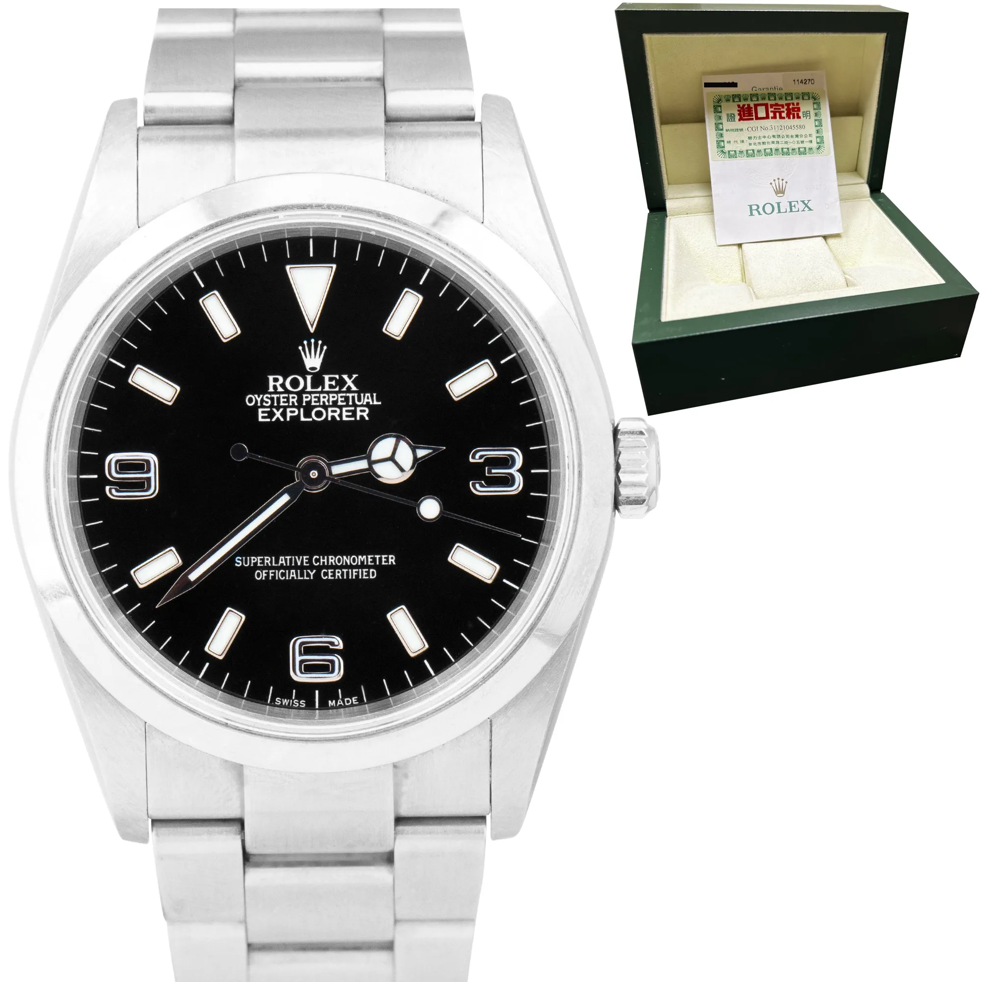 UNPOLISHED 2003 Rolex Explorer I Black Stainless Steel 114270 36mm Watch PAPERS
