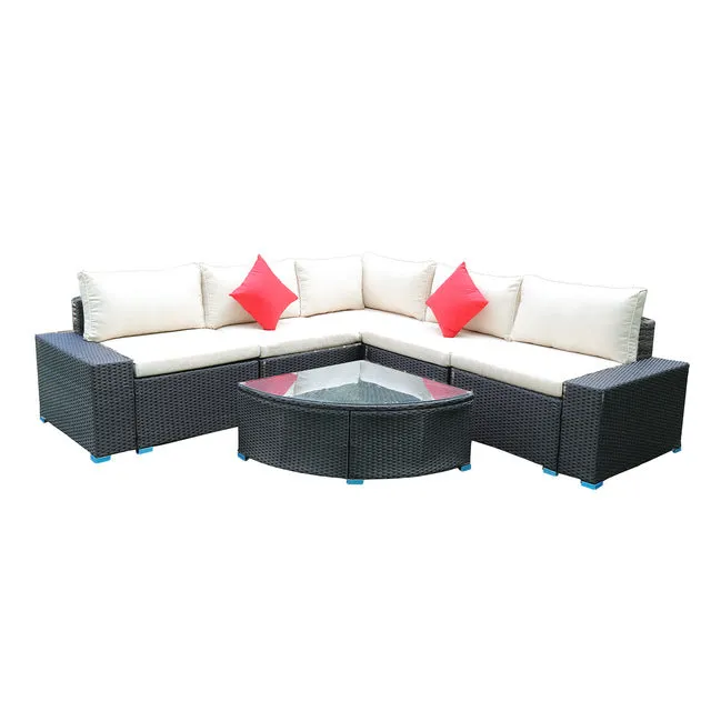 US STOCK Panana 7 Piece Large Outdoor Garden Yard Furnitures set Patio PE Rattan Wicker Sofa with Coffee Table Sectional Set