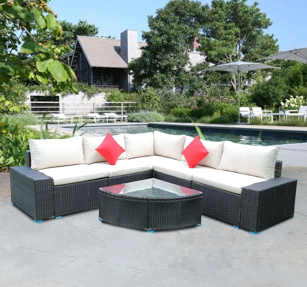 US STOCK Panana 7 Piece Large Outdoor Garden Yard Furnitures set Patio PE Rattan Wicker Sofa with Coffee Table Sectional Set