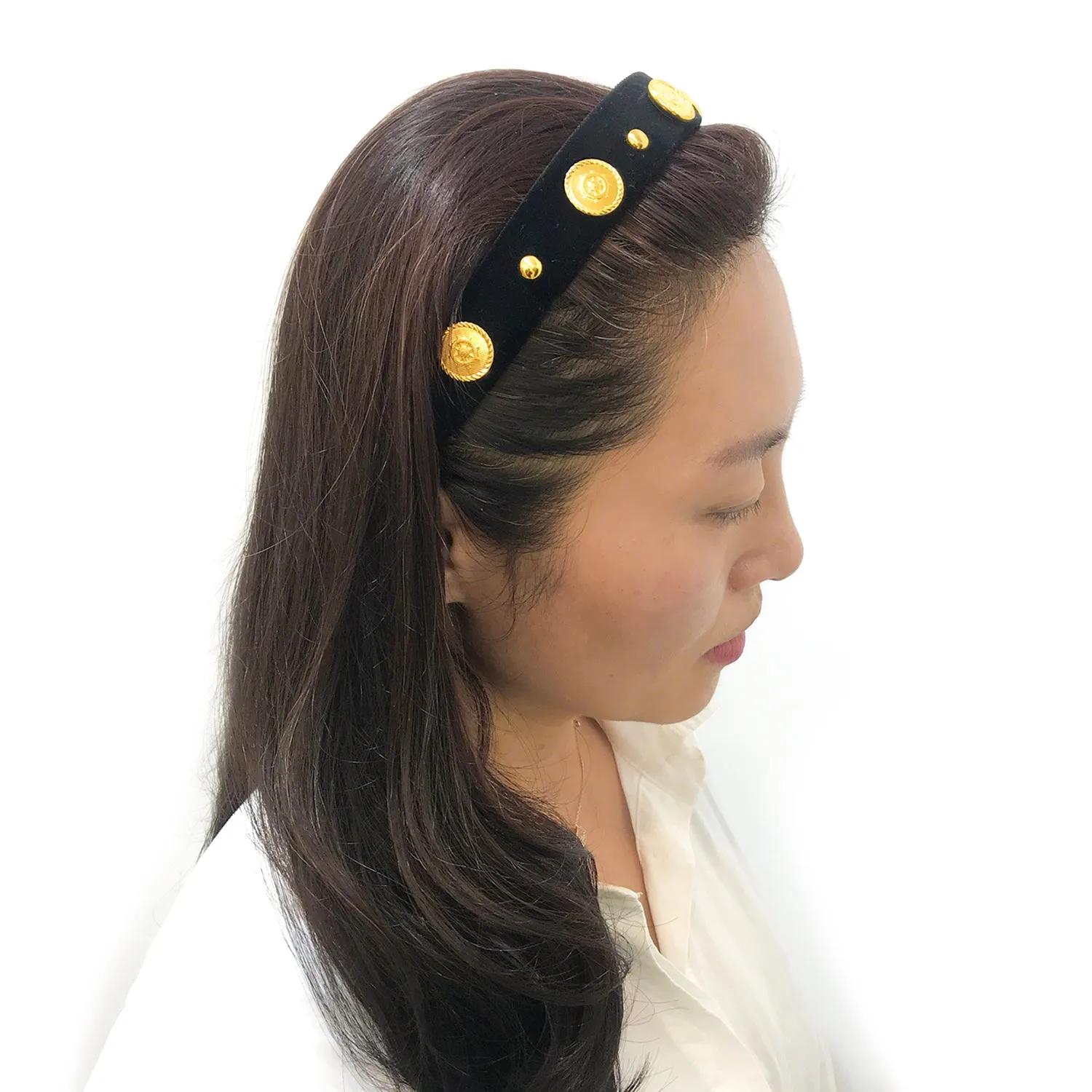 Velvet Stud Embellished 3 cm Flat Headband