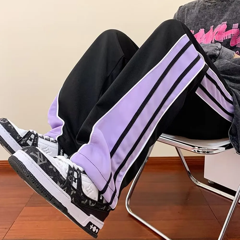 Versatile Contrast Color Straight Leg Sweatpants