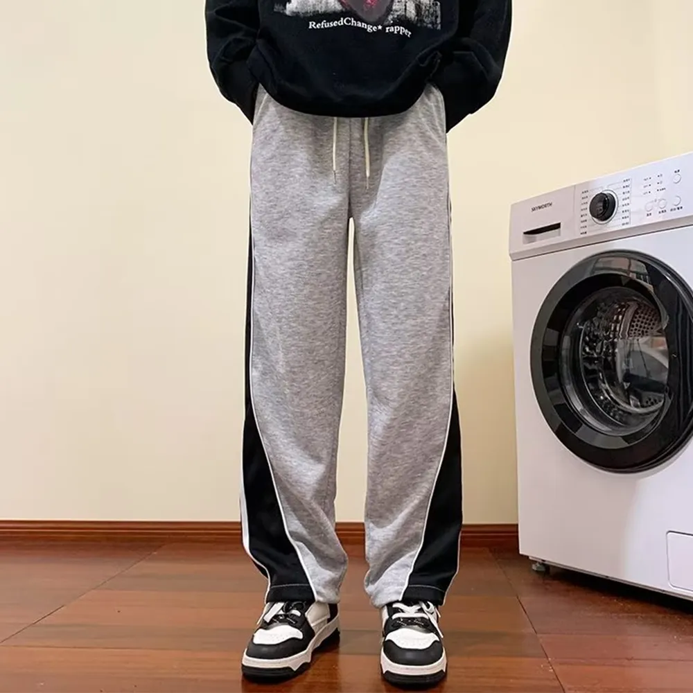 Versatile Contrast Color Straight Leg Sweatpants