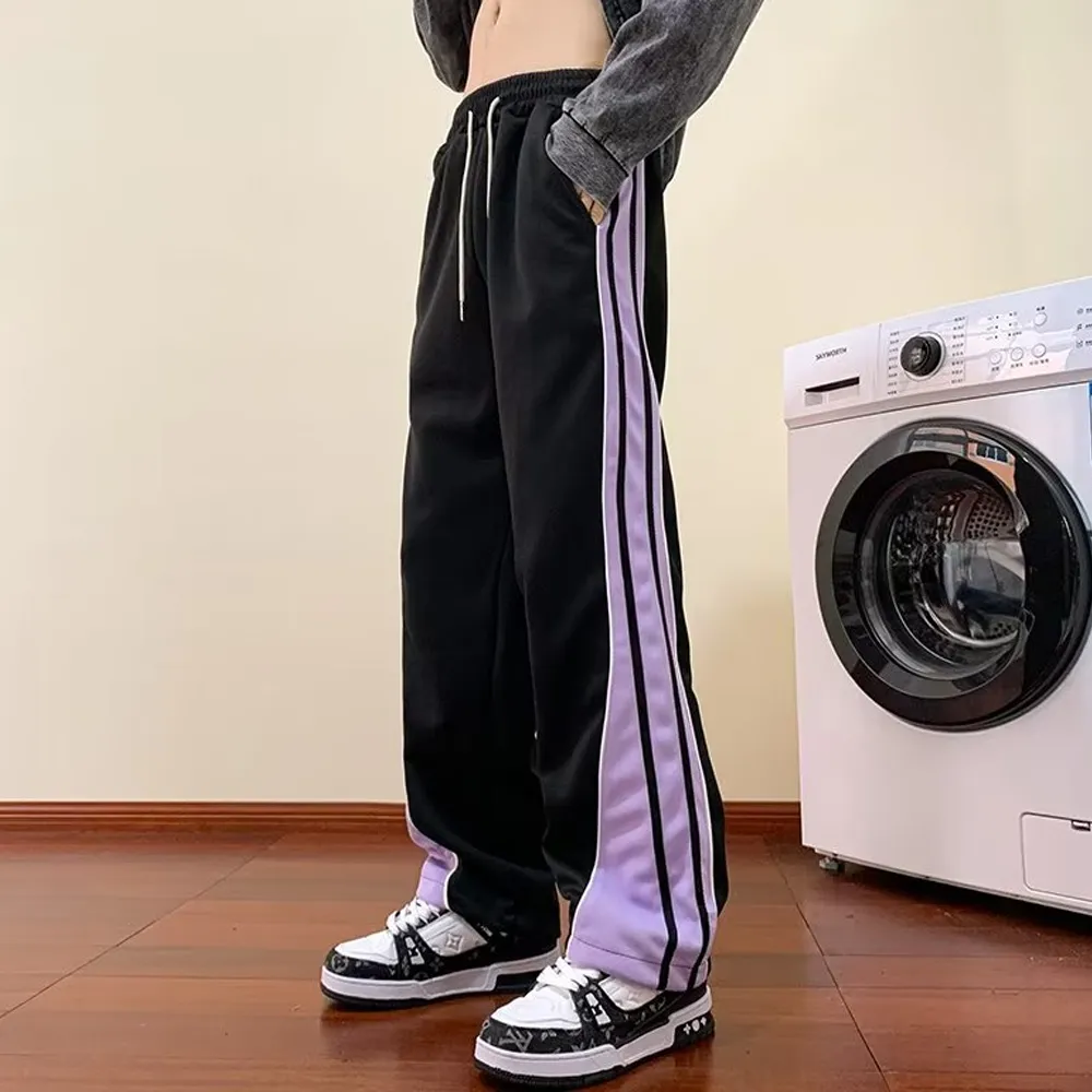 Versatile Contrast Color Straight Leg Sweatpants