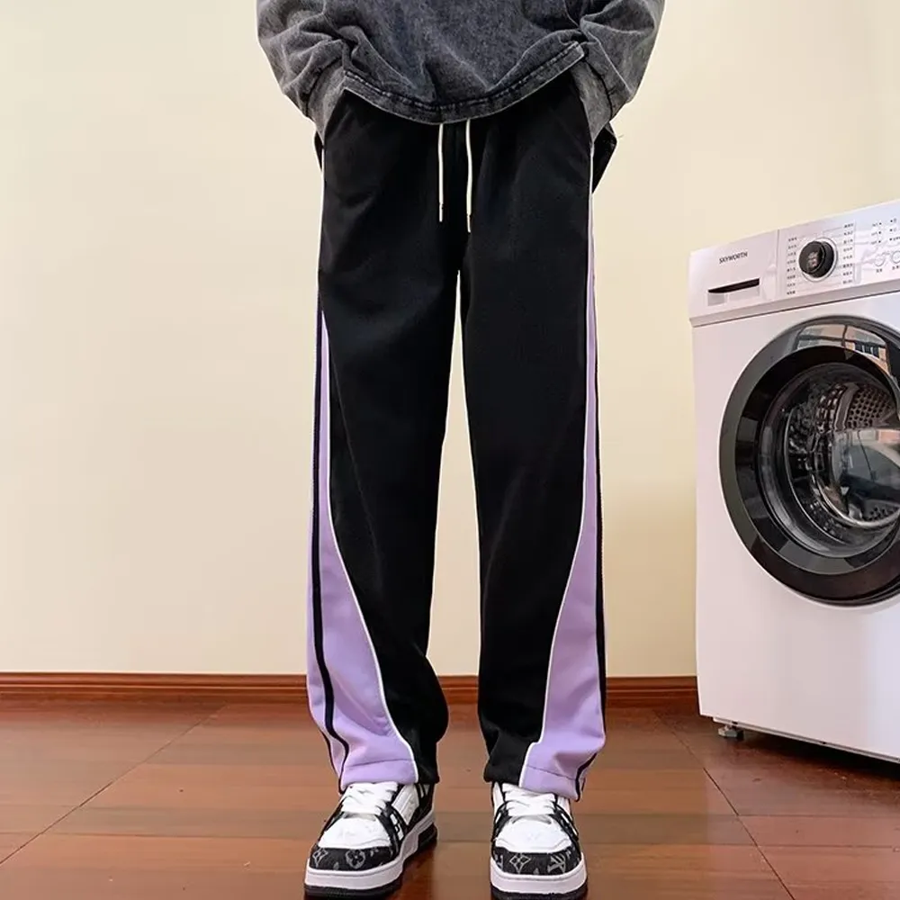 Versatile Contrast Color Straight Leg Sweatpants
