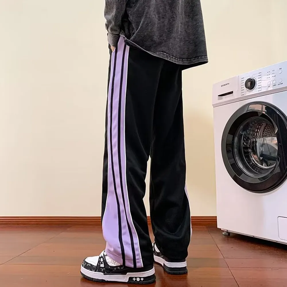 Versatile Contrast Color Straight Leg Sweatpants