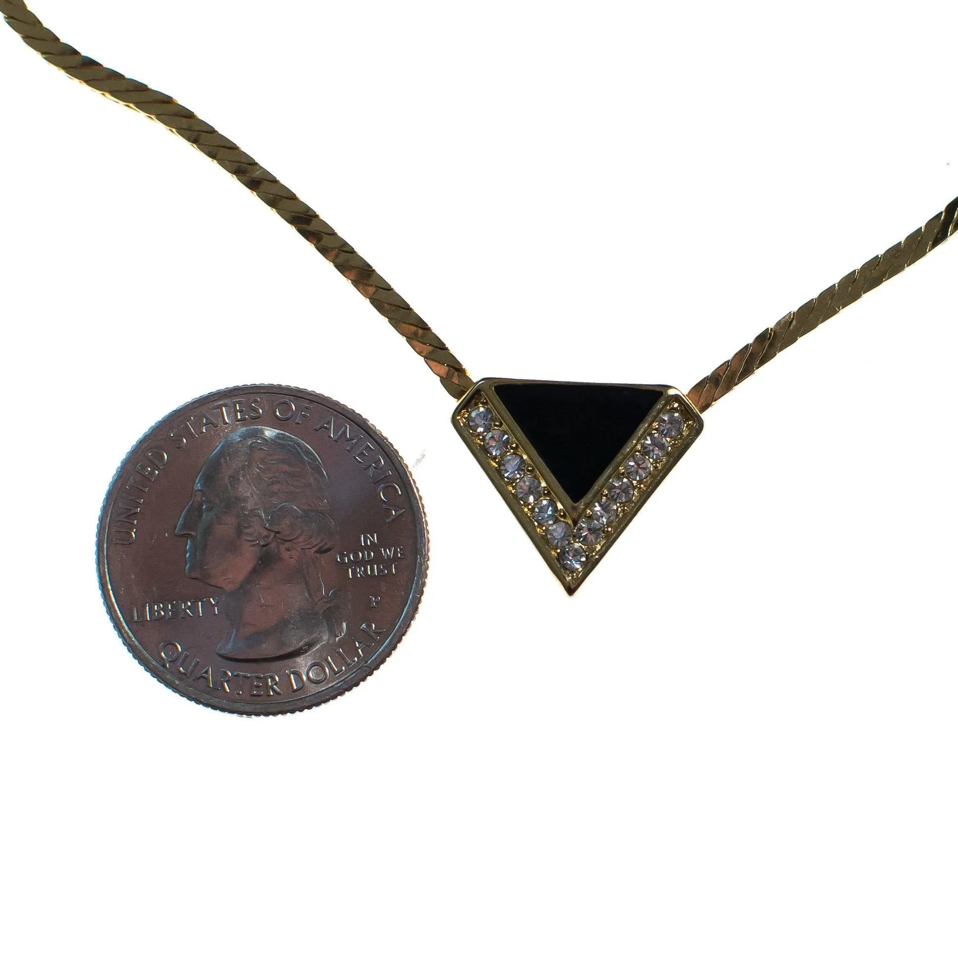 Vintage 1980s Christian Dior Modernist Black Geometric Pendant with Diamante Crystals