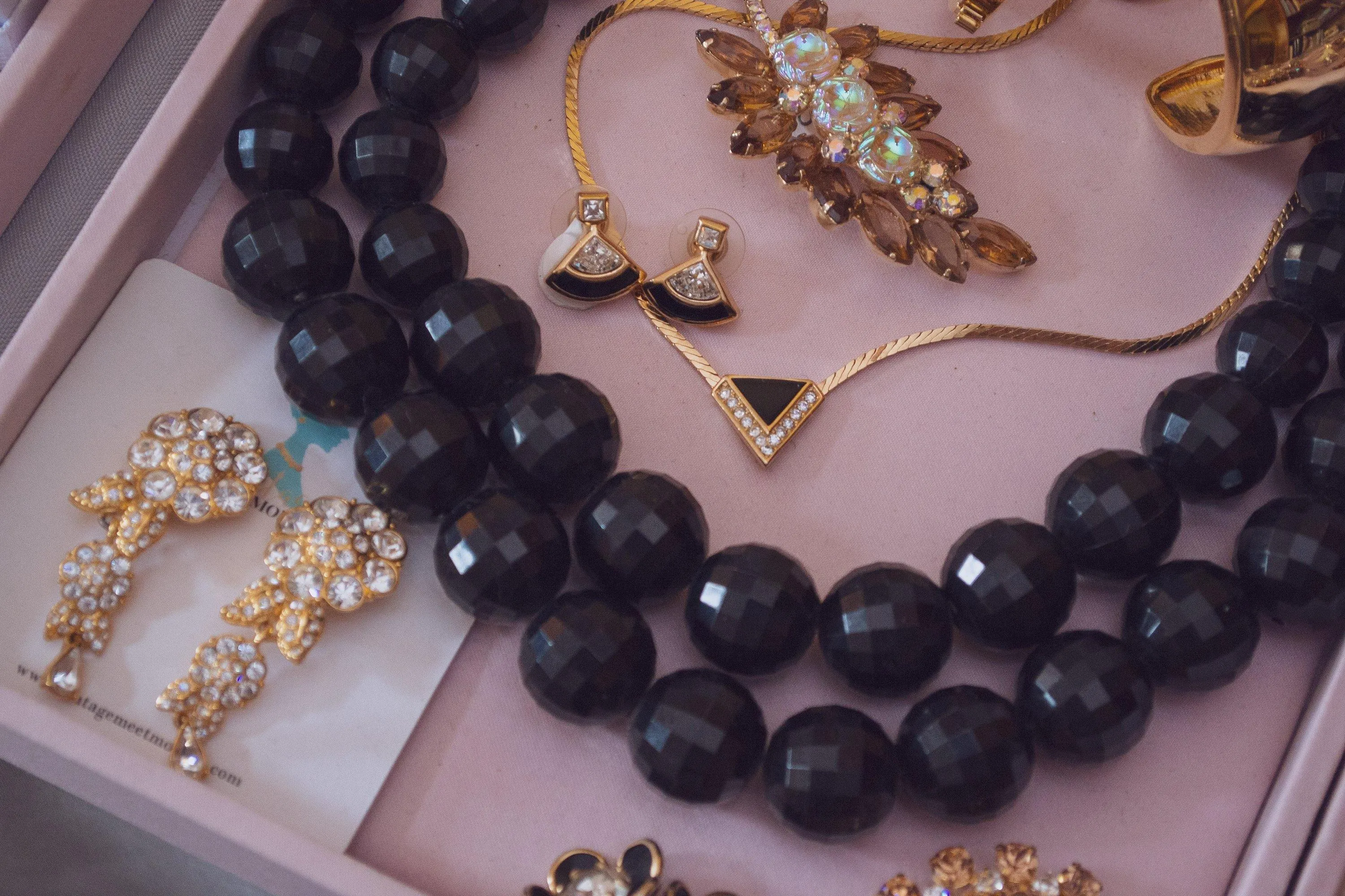 Vintage 1980s Christian Dior Modernist Black Geometric Pendant with Diamante Crystals