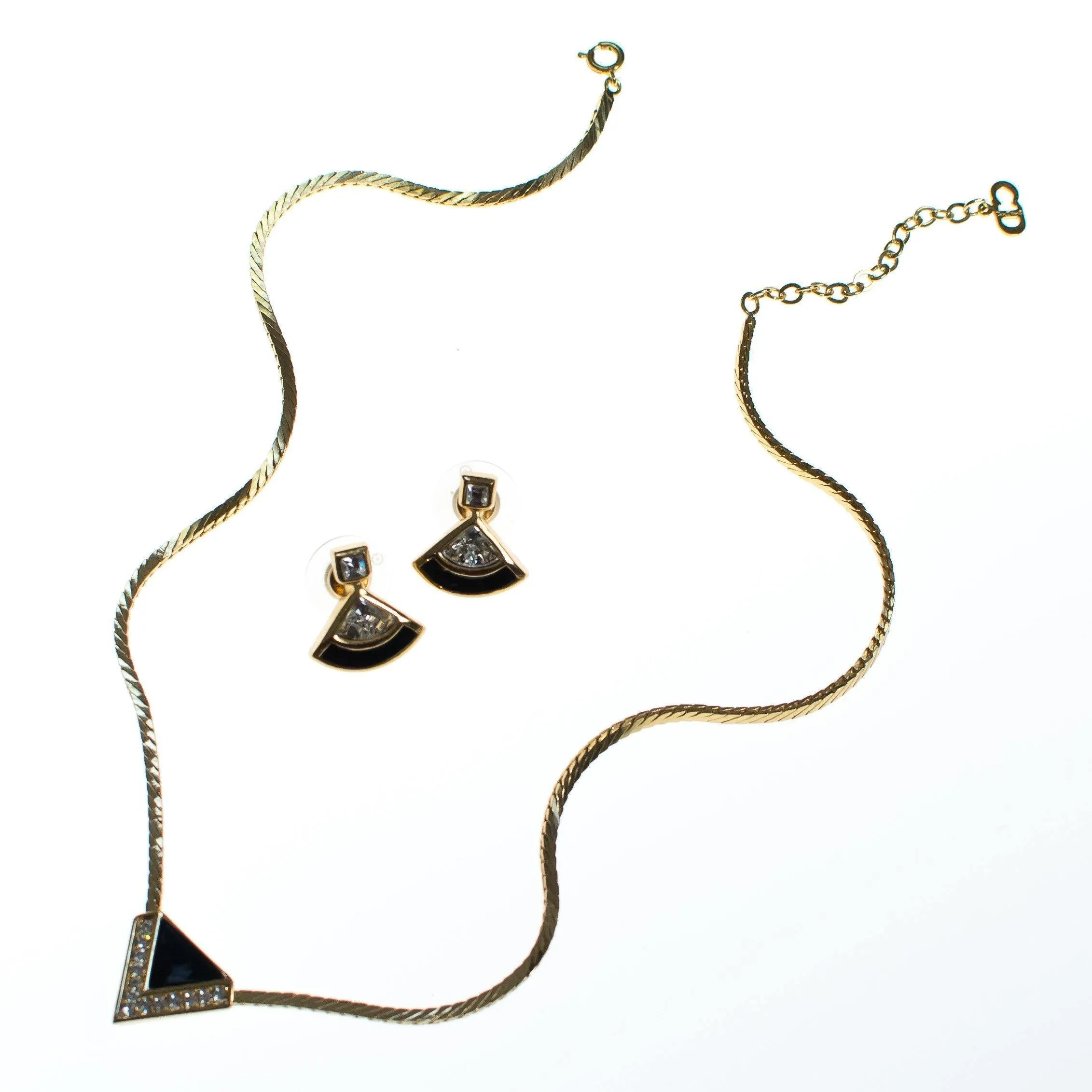 Vintage 1980s Christian Dior Modernist Black Geometric Pendant with Diamante Crystals