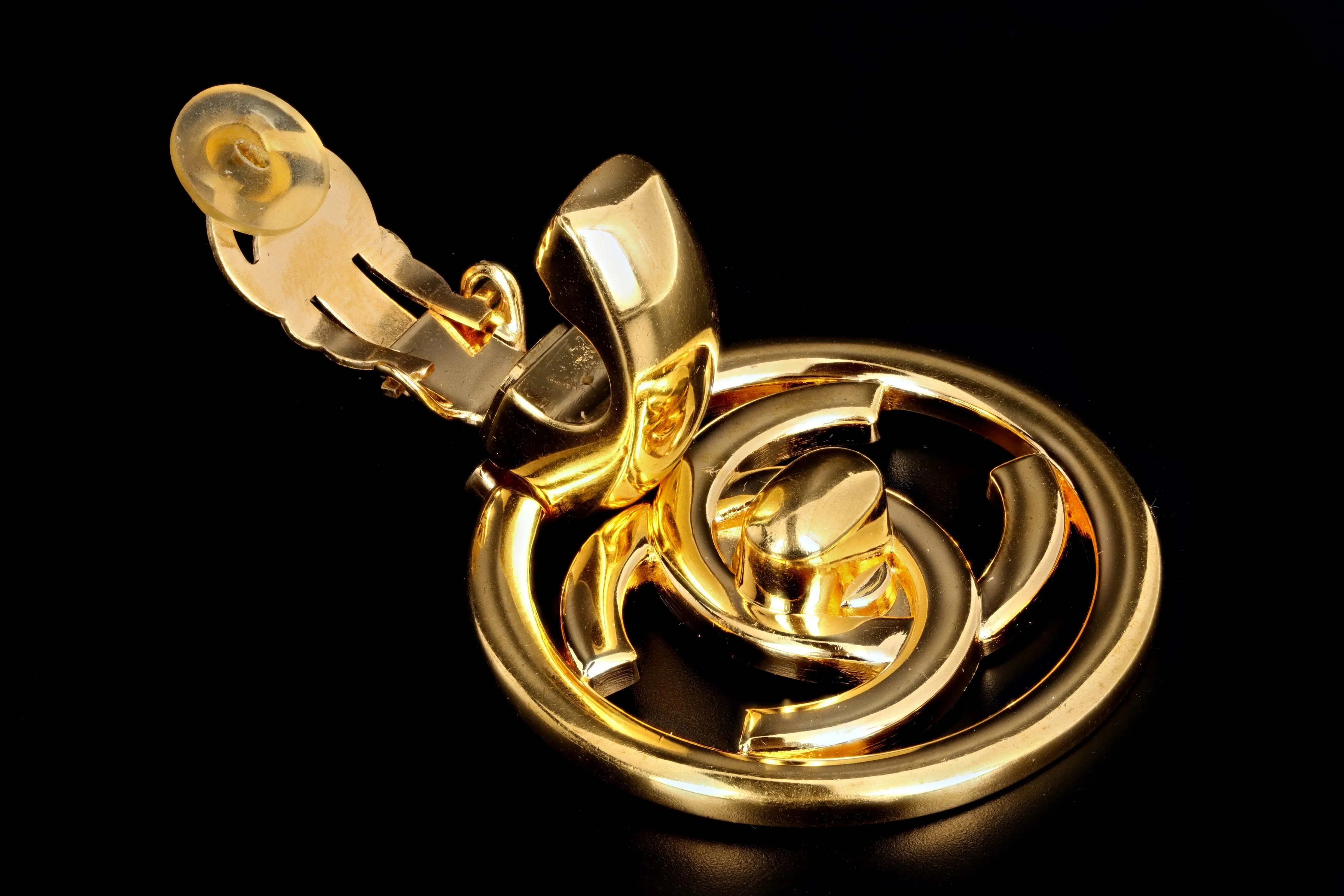 Vintage Chanel Gold Plated Doorknocker Large Clip On Earrings