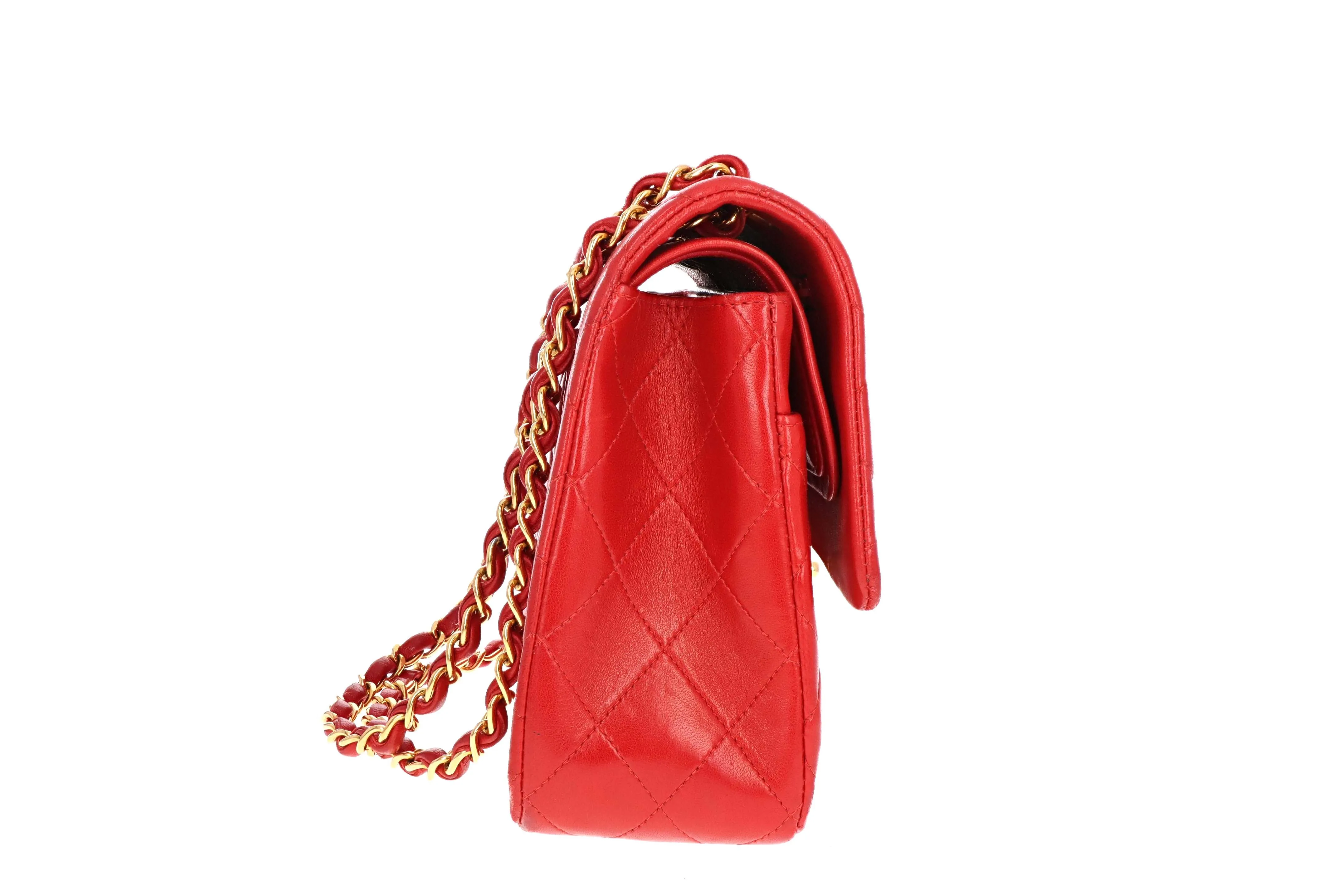Vintage Chanel Medium Red Lambskin Double Flap Bag