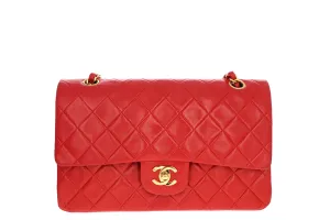 Vintage Chanel Medium Red Lambskin Double Flap Bag