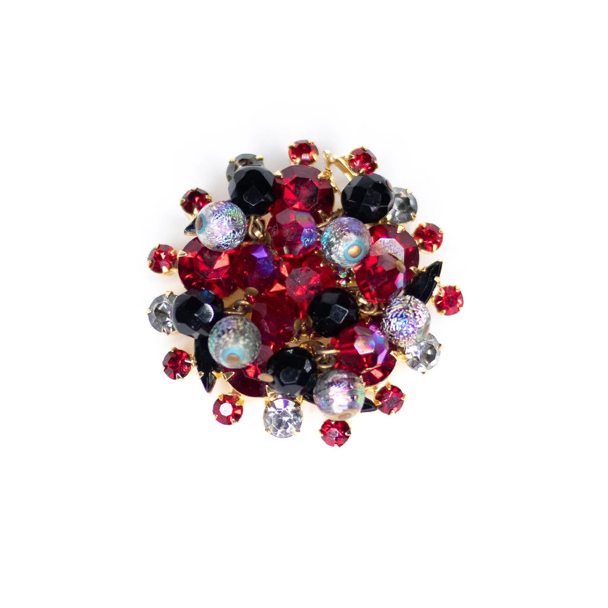 Vintage Juliana Red, Jet, Aurora Borealis Cha Cha Brooch