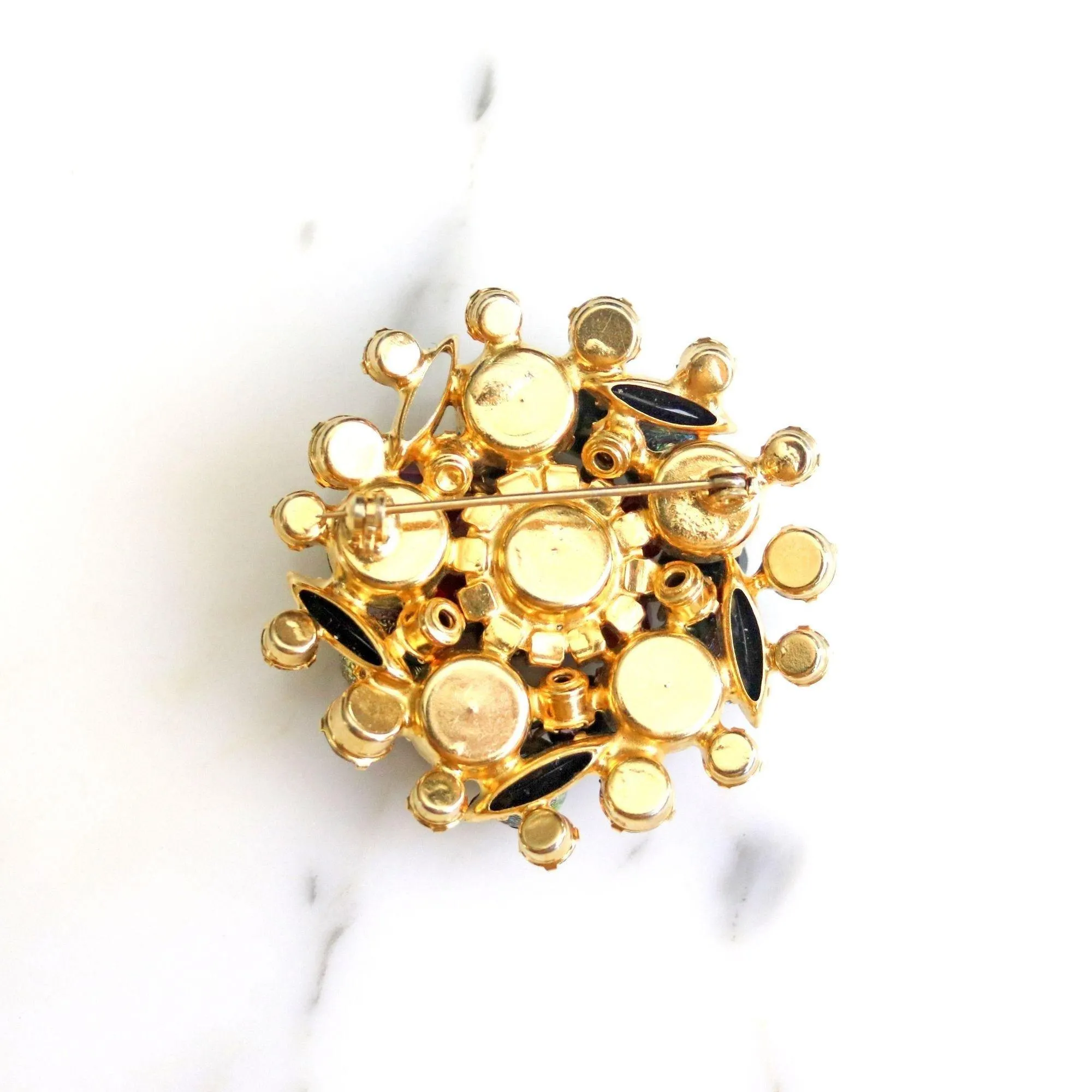 Vintage Juliana Red, Jet, Aurora Borealis Cha Cha Brooch