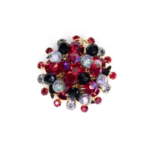 Vintage Juliana Red, Jet, Aurora Borealis Cha Cha Brooch