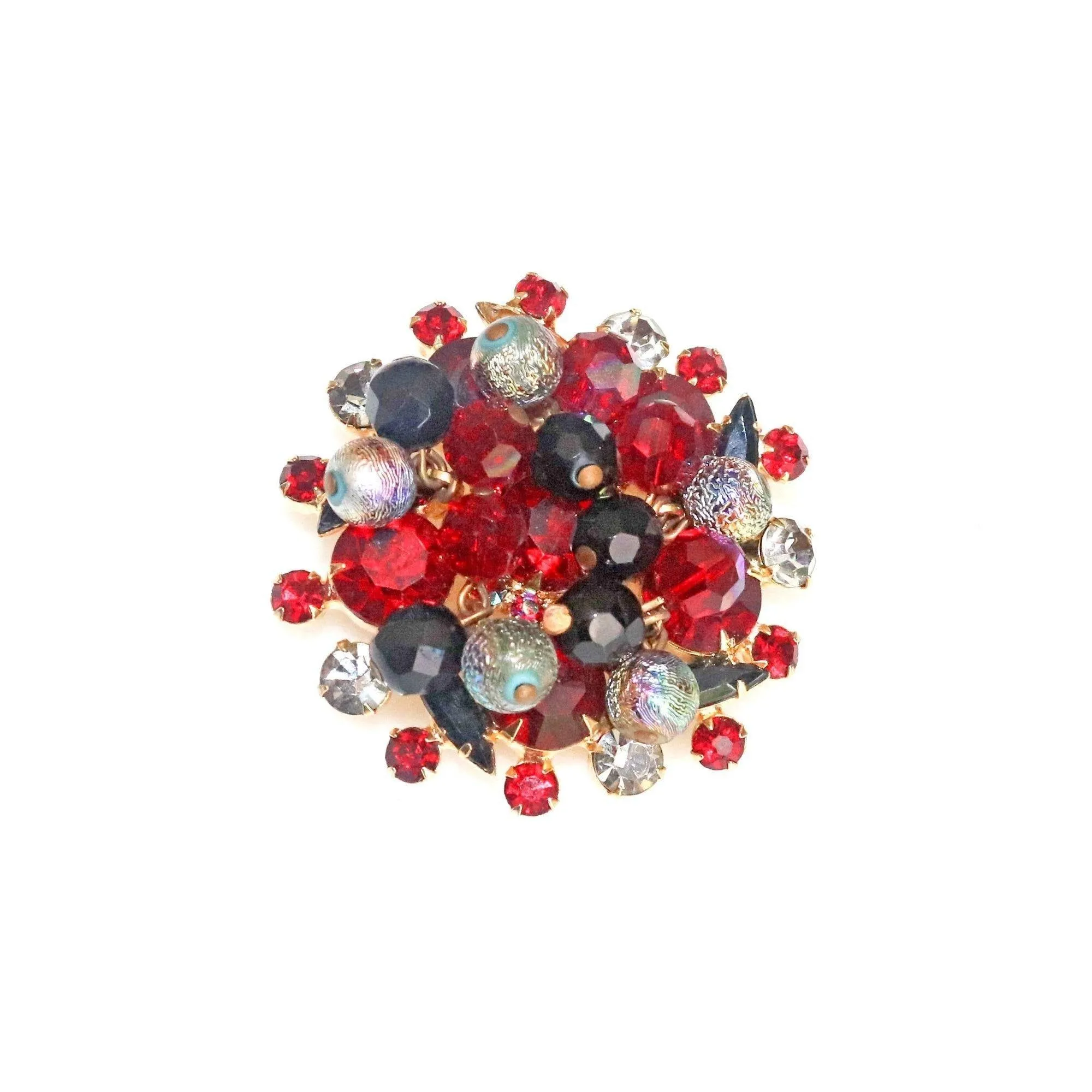 Vintage Juliana Red, Jet, Aurora Borealis Cha Cha Brooch