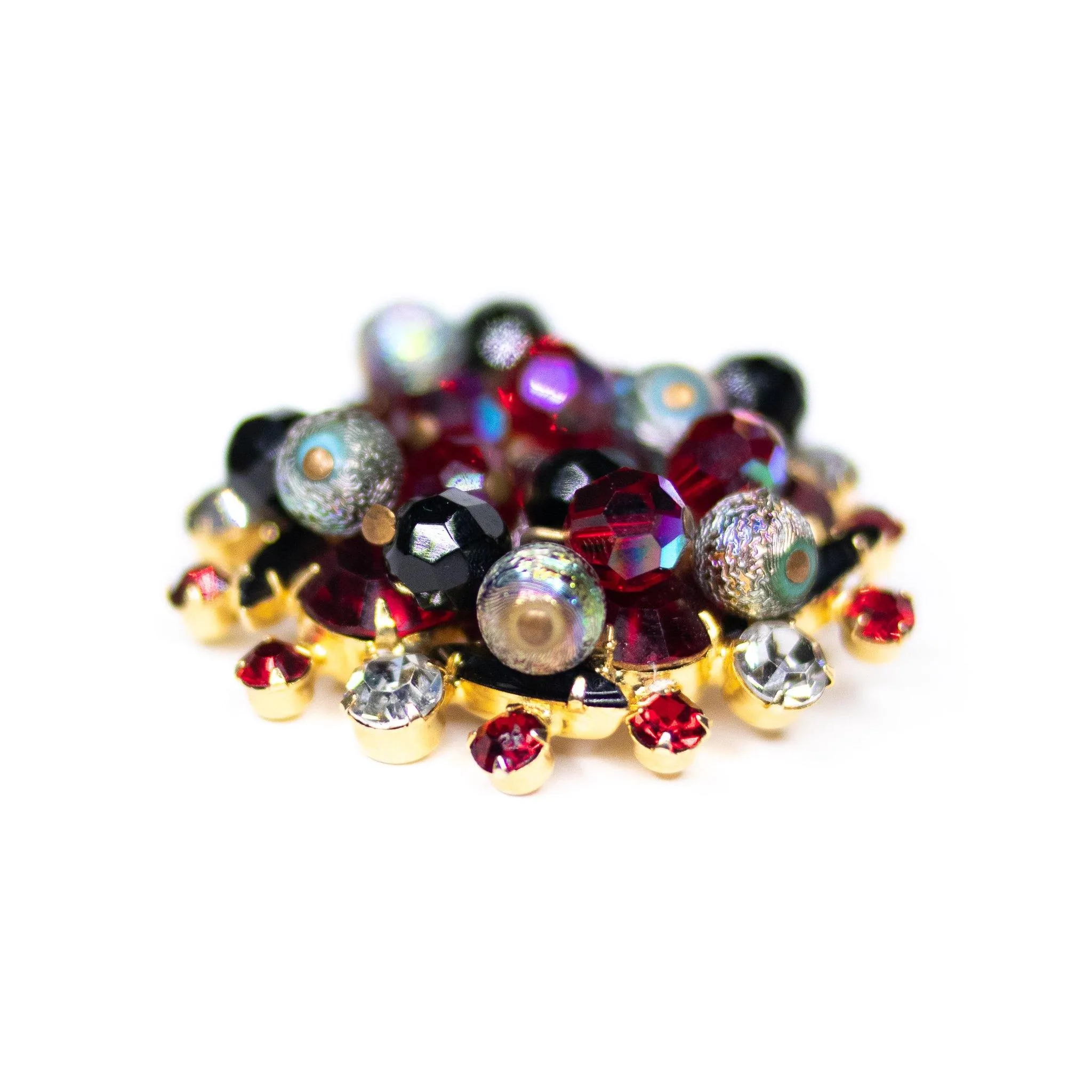 Vintage Juliana Red, Jet, Aurora Borealis Cha Cha Brooch