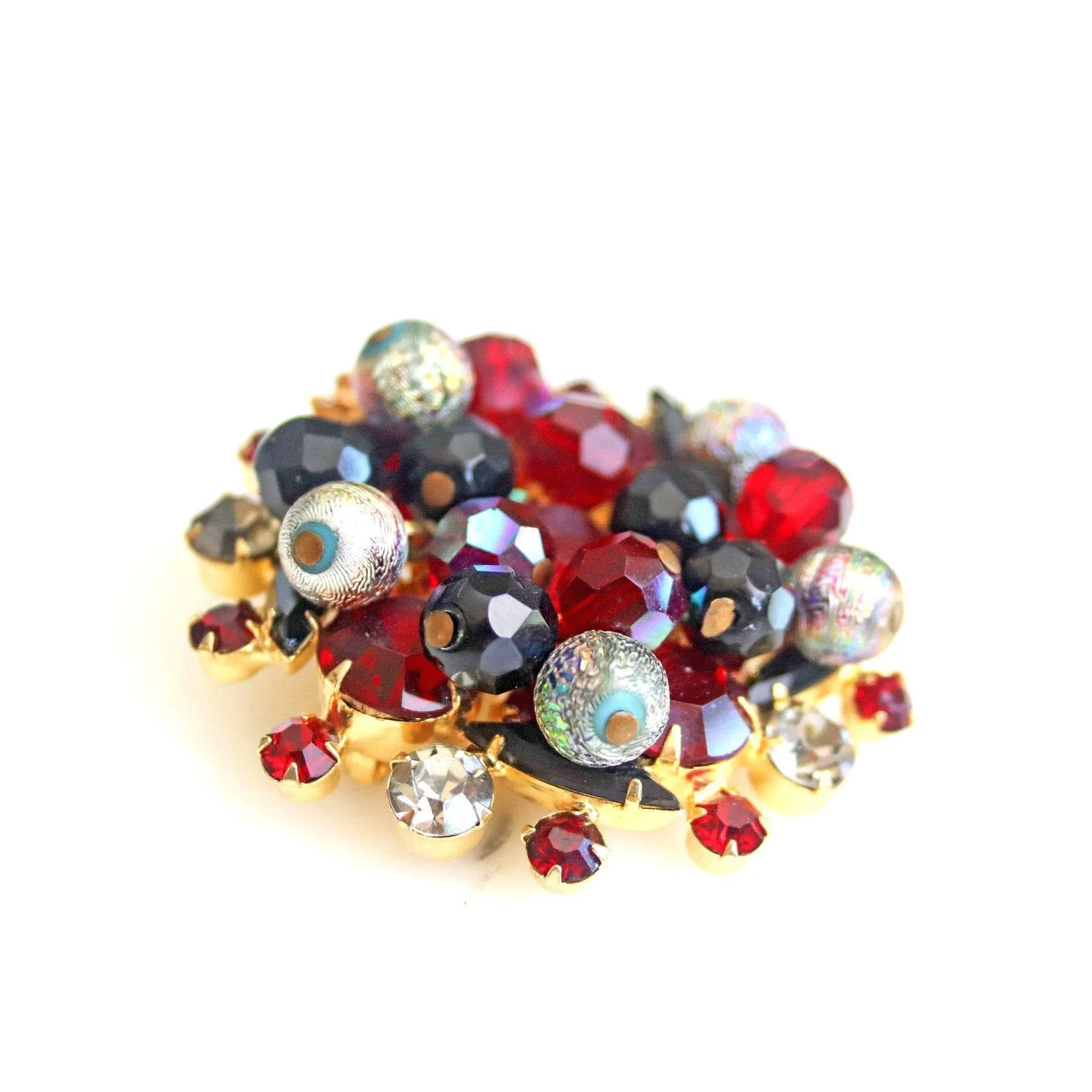 Vintage Juliana Red, Jet, Aurora Borealis Cha Cha Brooch