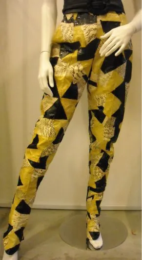 Vintage Norma Kamali Genuine Snakeskin Patchwork Pants in Yellow & Black