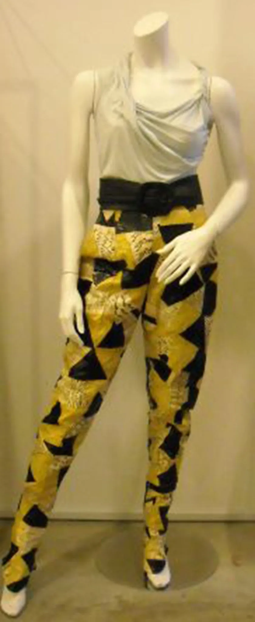 Vintage Norma Kamali Genuine Snakeskin Patchwork Pants in Yellow & Black