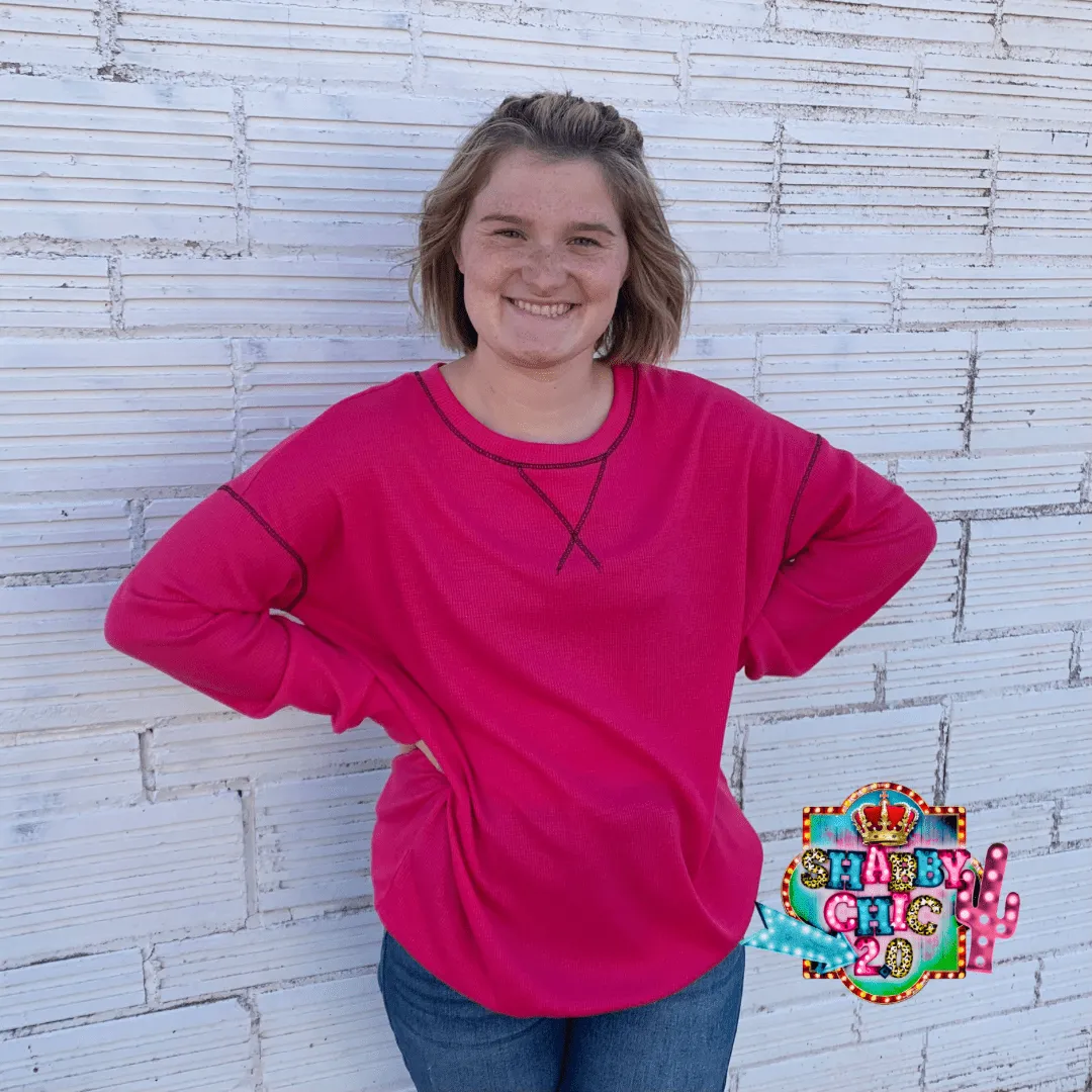 Waffle Knit Top - Hot Pink