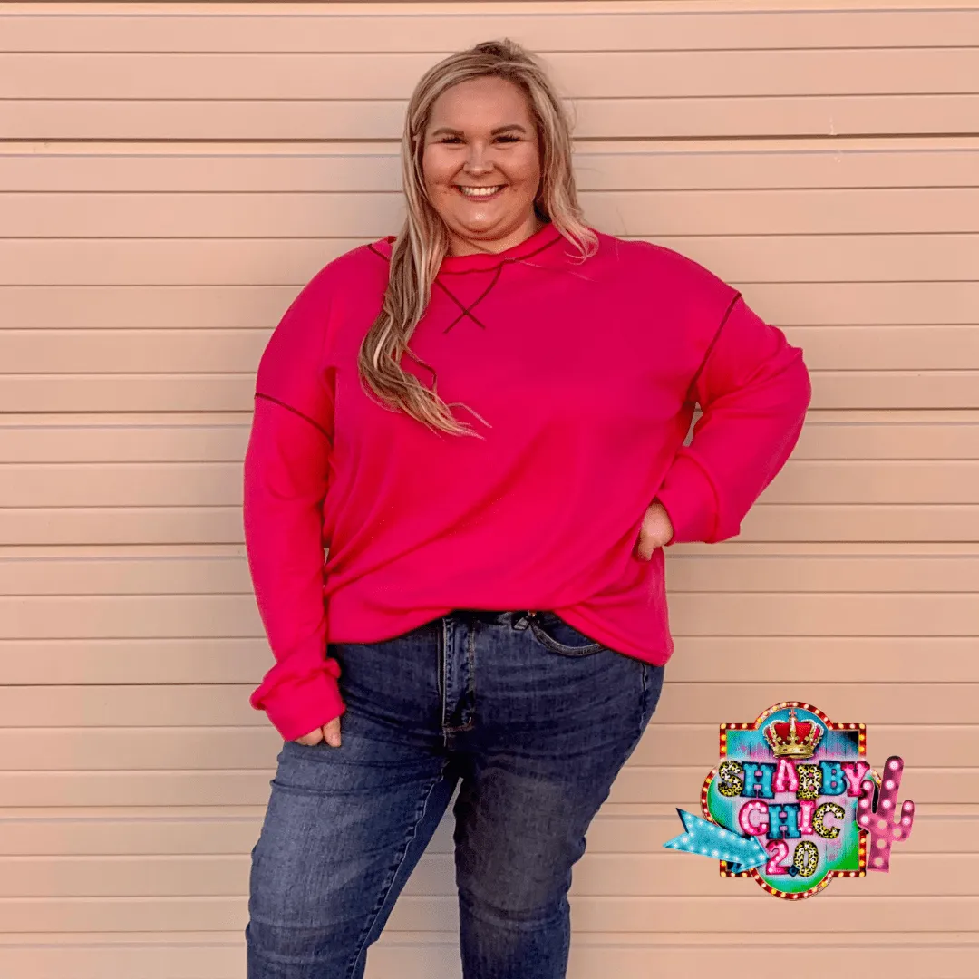 Waffle Knit Top - Hot Pink