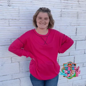 Waffle Knit Top - Hot Pink