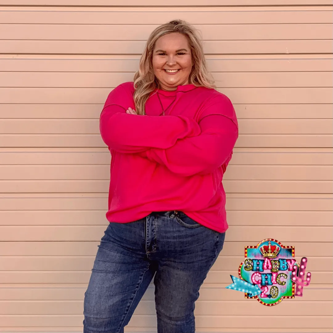 Waffle Knit Top - Hot Pink