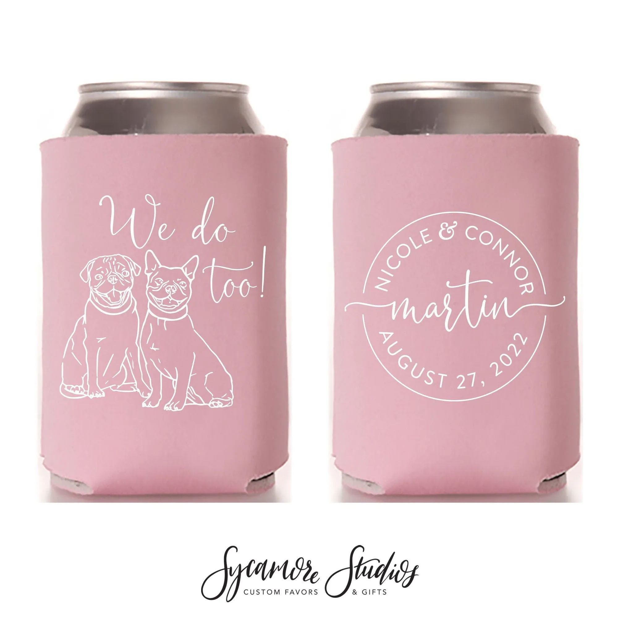 Wedding Can Cooler #190R - Custom Pet Illustration