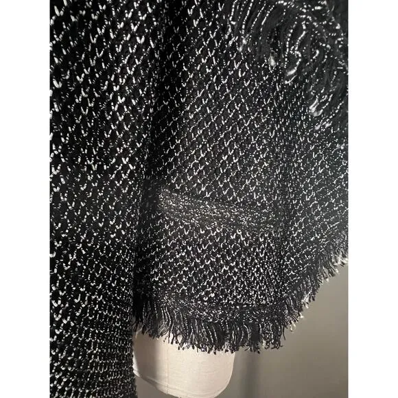 White House Black Market Black Knit Tweed Raw Hem Open Jacket Size Medium