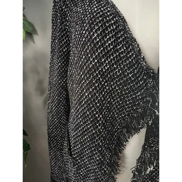 White House Black Market Black Knit Tweed Raw Hem Open Jacket Size Medium