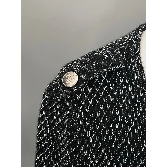 White House Black Market Black Knit Tweed Raw Hem Open Jacket Size Medium