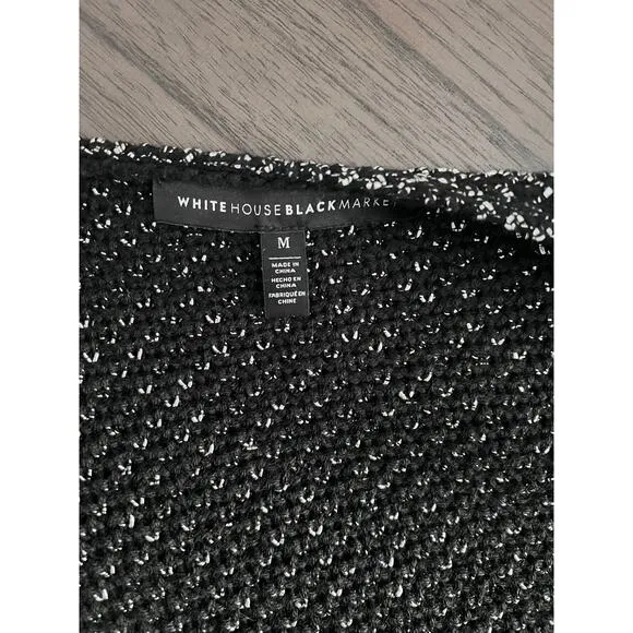 White House Black Market Black Knit Tweed Raw Hem Open Jacket Size Medium