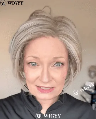 Wigyy Straight Grey Elegant Bob Wig