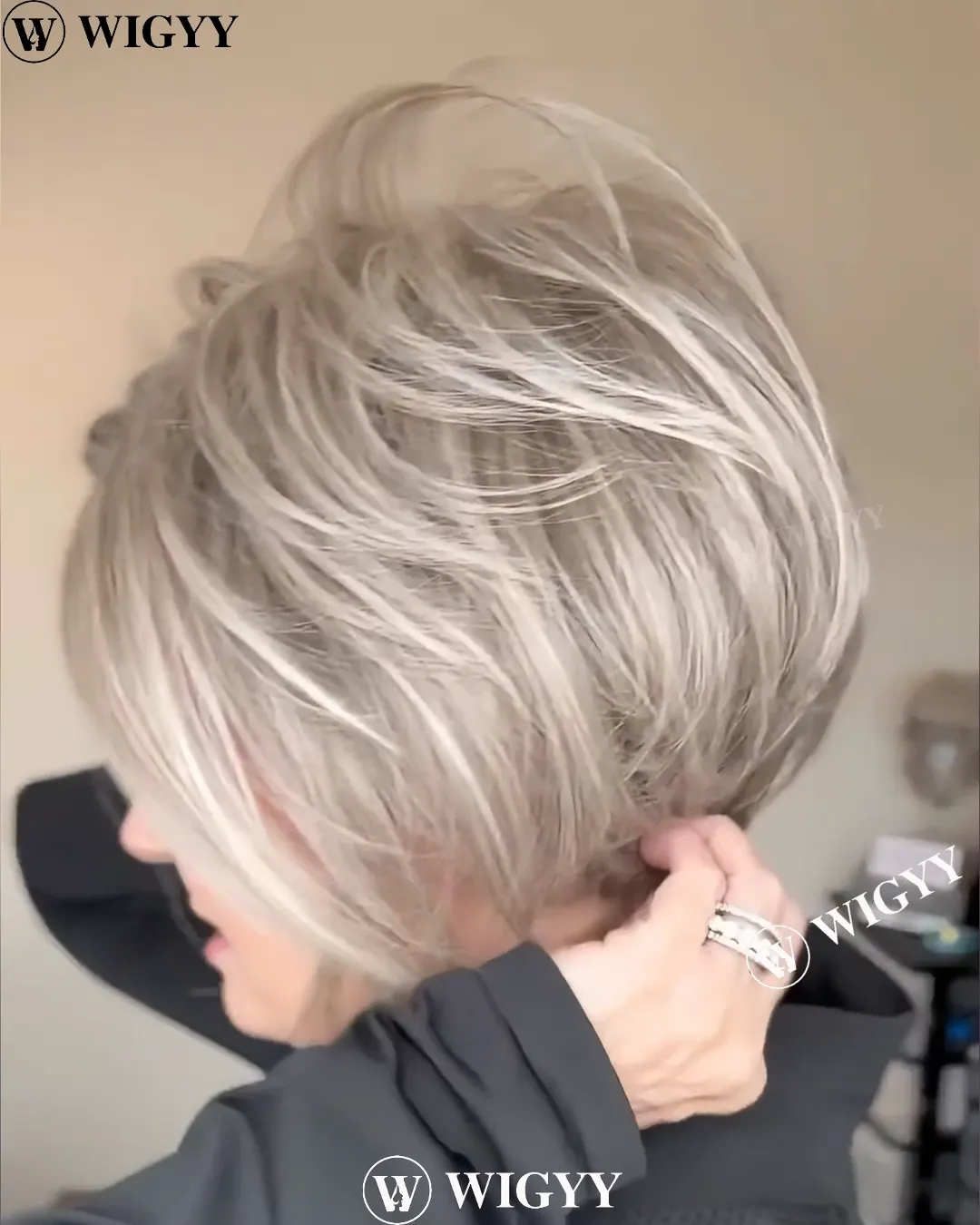 Wigyy Straight Grey Elegant Bob Wig