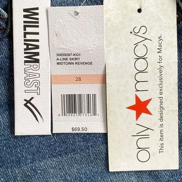 William Rast NWT A-Line Jean Denim Skirt Midtown Revenge Casual Downtown Girl 28