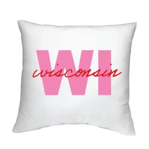 Wisconsin Throw Pillow Cover - Pink/Red