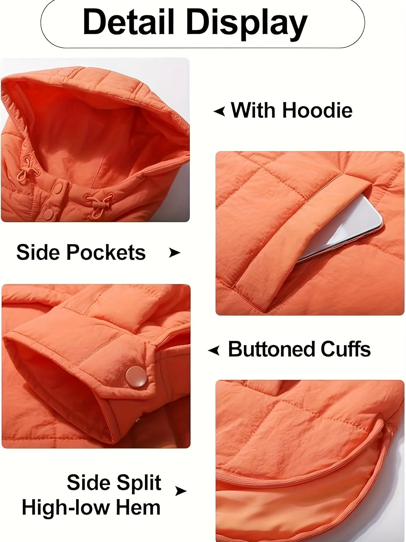 Womens Oversized Quilted Hooded Pullover Jacket