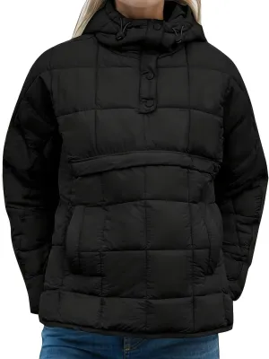 Womens Oversized Quilted Hooded Pullover Jacket