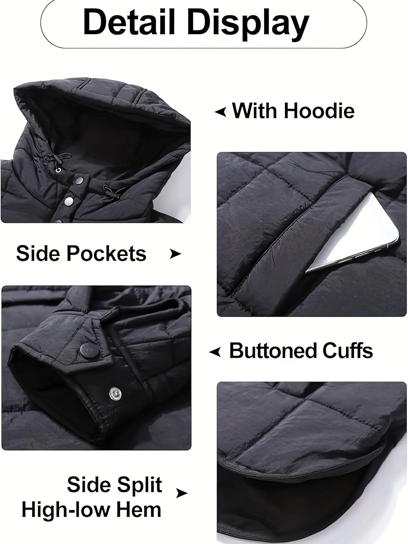 Womens Oversized Quilted Hooded Pullover Jacket