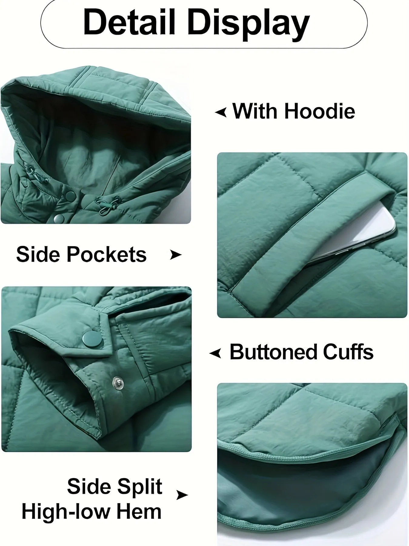 Womens Oversized Quilted Hooded Pullover Jacket