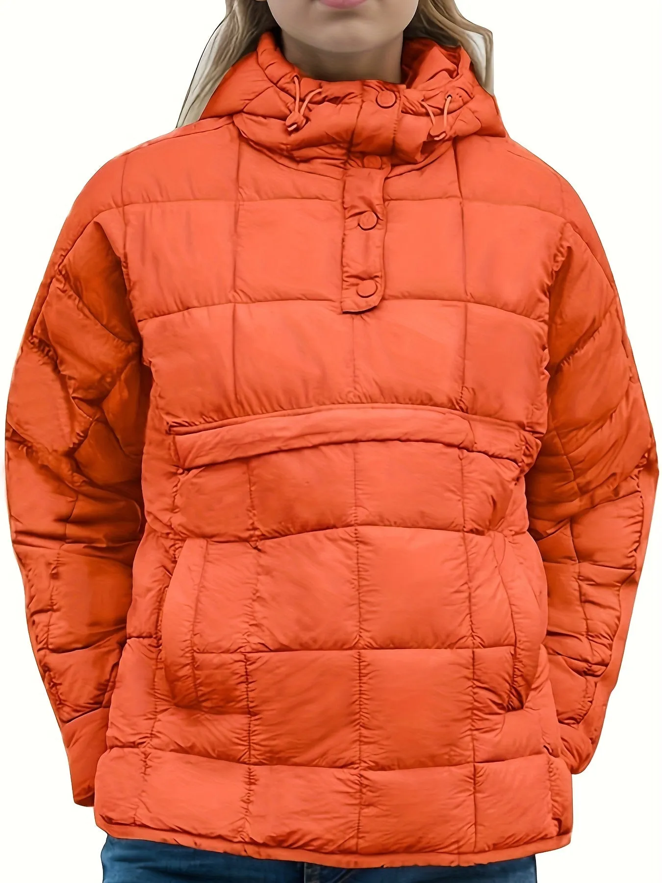 Womens Oversized Quilted Hooded Pullover Jacket