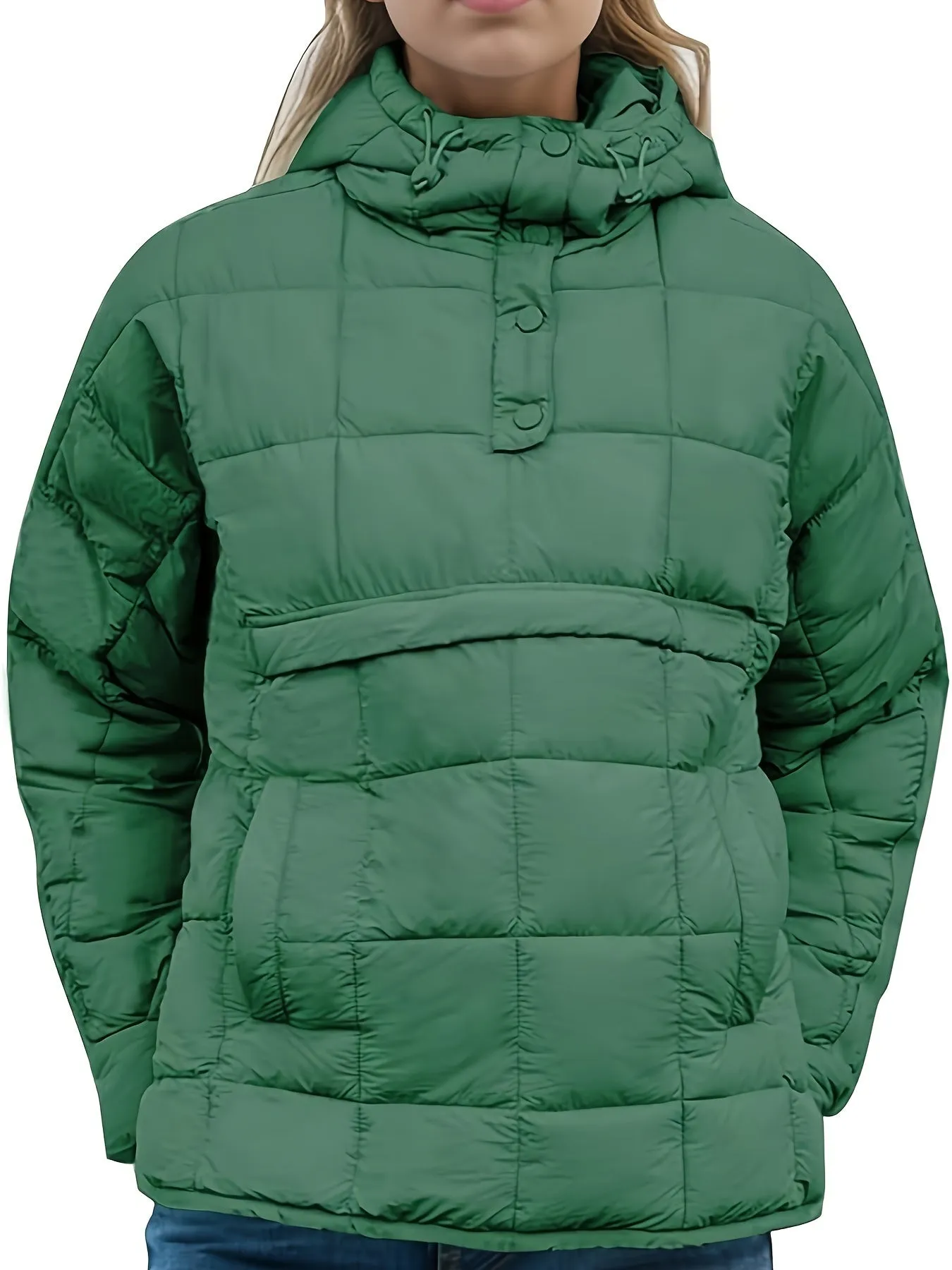 Womens Oversized Quilted Hooded Pullover Jacket