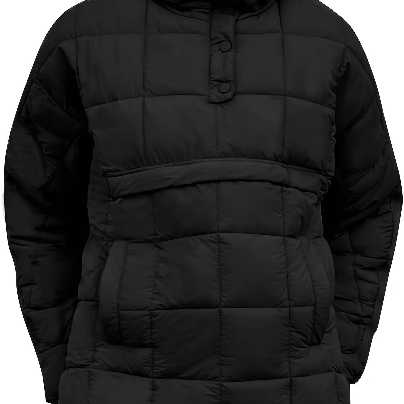 Womens Oversized Quilted Hooded Pullover Jacket