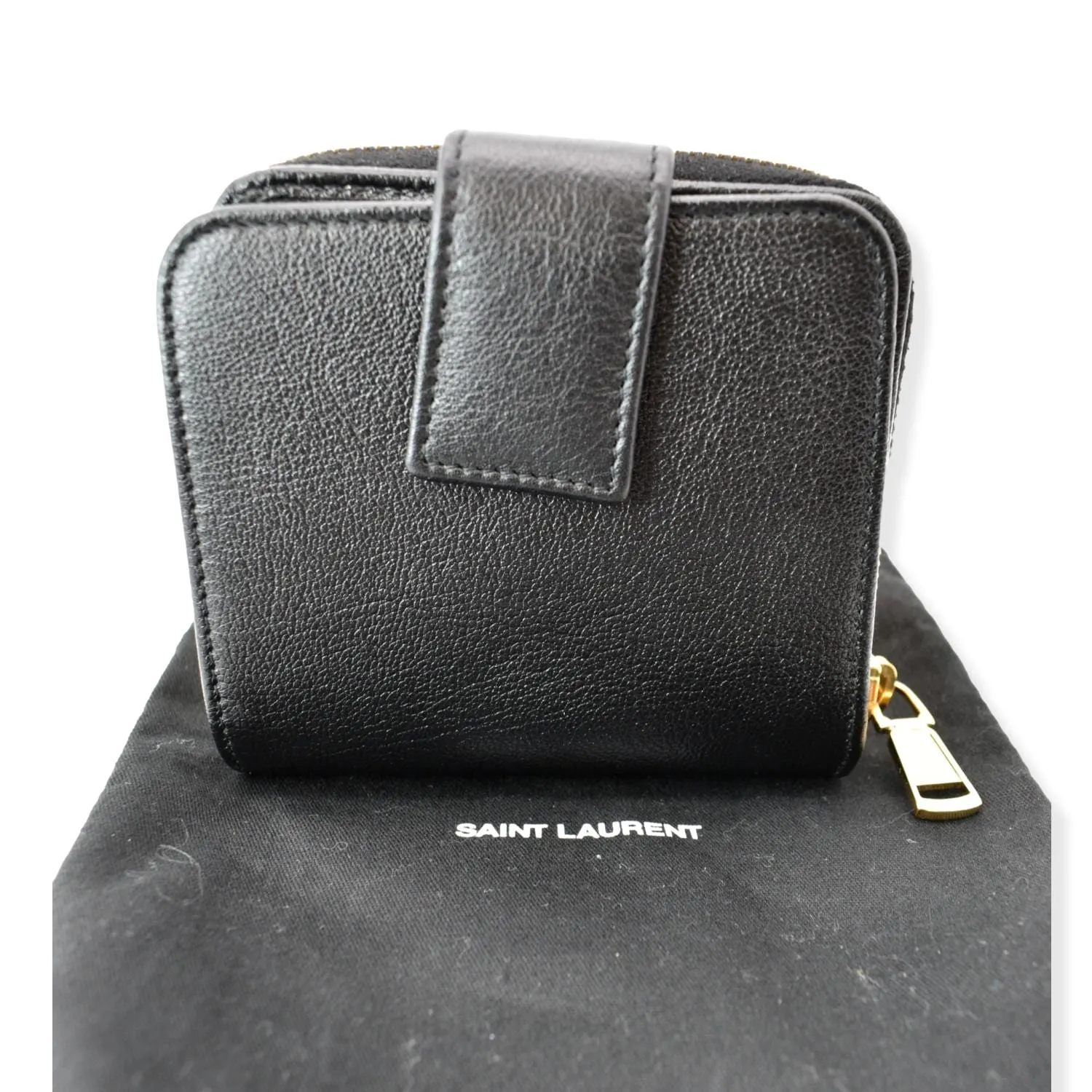 YVES SAINT LAURENT Grained Leather Zip Wallet Black
