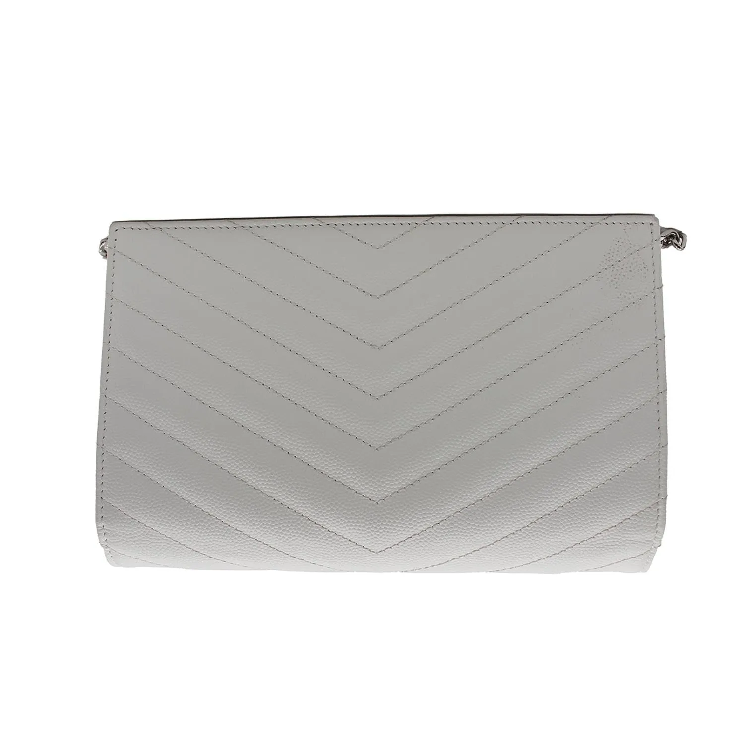 YVES SAINT LAURENT Monogram Grain De Poudre Chain Wallet White