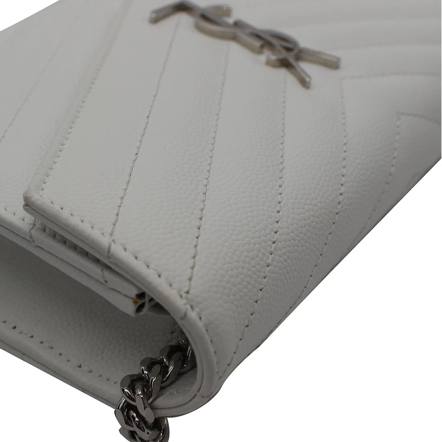 YVES SAINT LAURENT Monogram Grain De Poudre Chain Wallet White