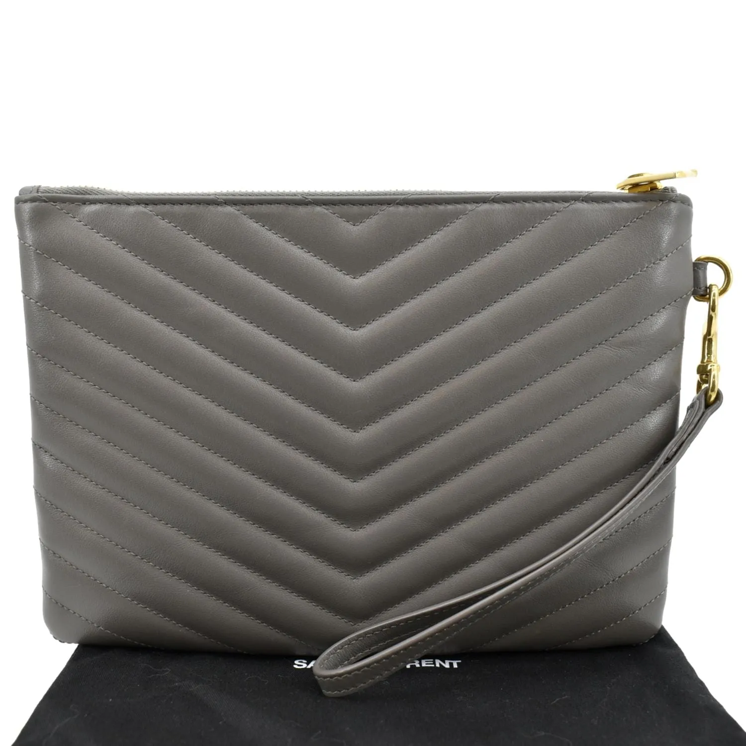 YVES SAINT LAURENT Monogram Leather Pouch Grey