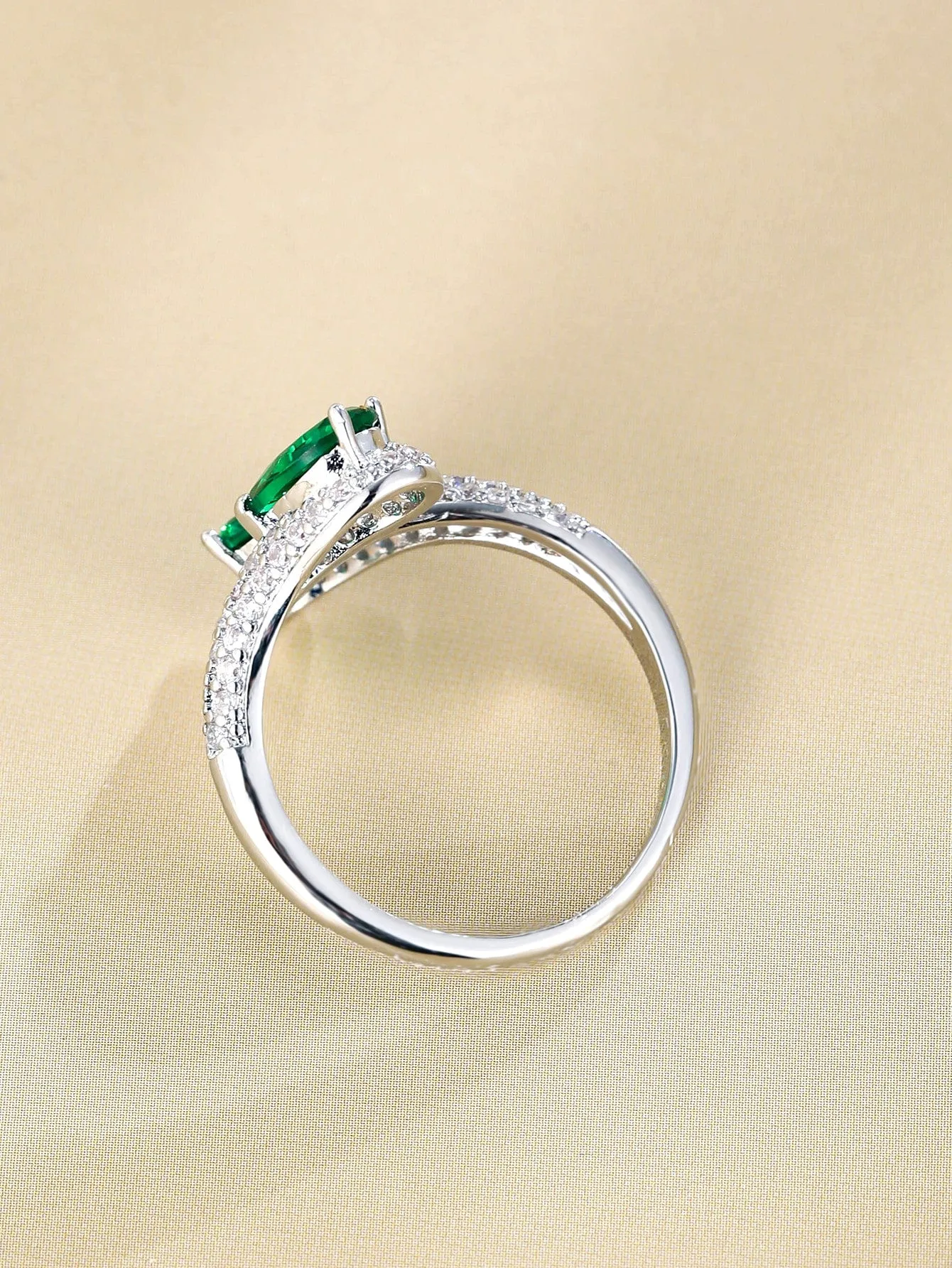 Zircon Water-drop Decor Cuff Ring  - Silver - FD ⚡